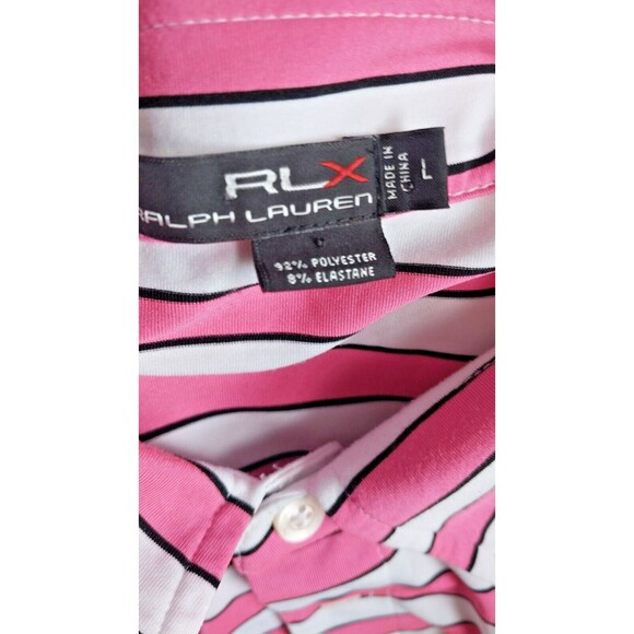 Ralph Lauren RLX Polo Shirt Mens Large Pink Striped Short Sleeve Golf Large - Picture 4 of 4